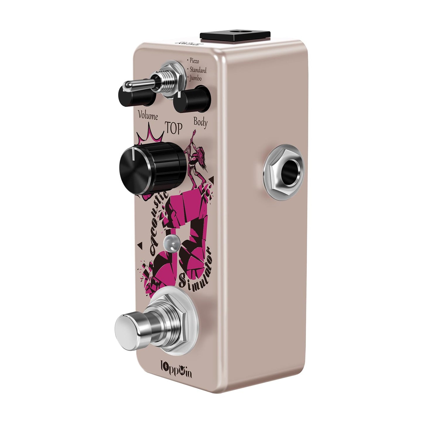 IOppWin Acoustic Guitar Simulator Pedal - Electric-to-Acoustic Conversion, 3 Cabinet Modes (Piezo/Standard/Jumbo), Metal Housing, True Bypass