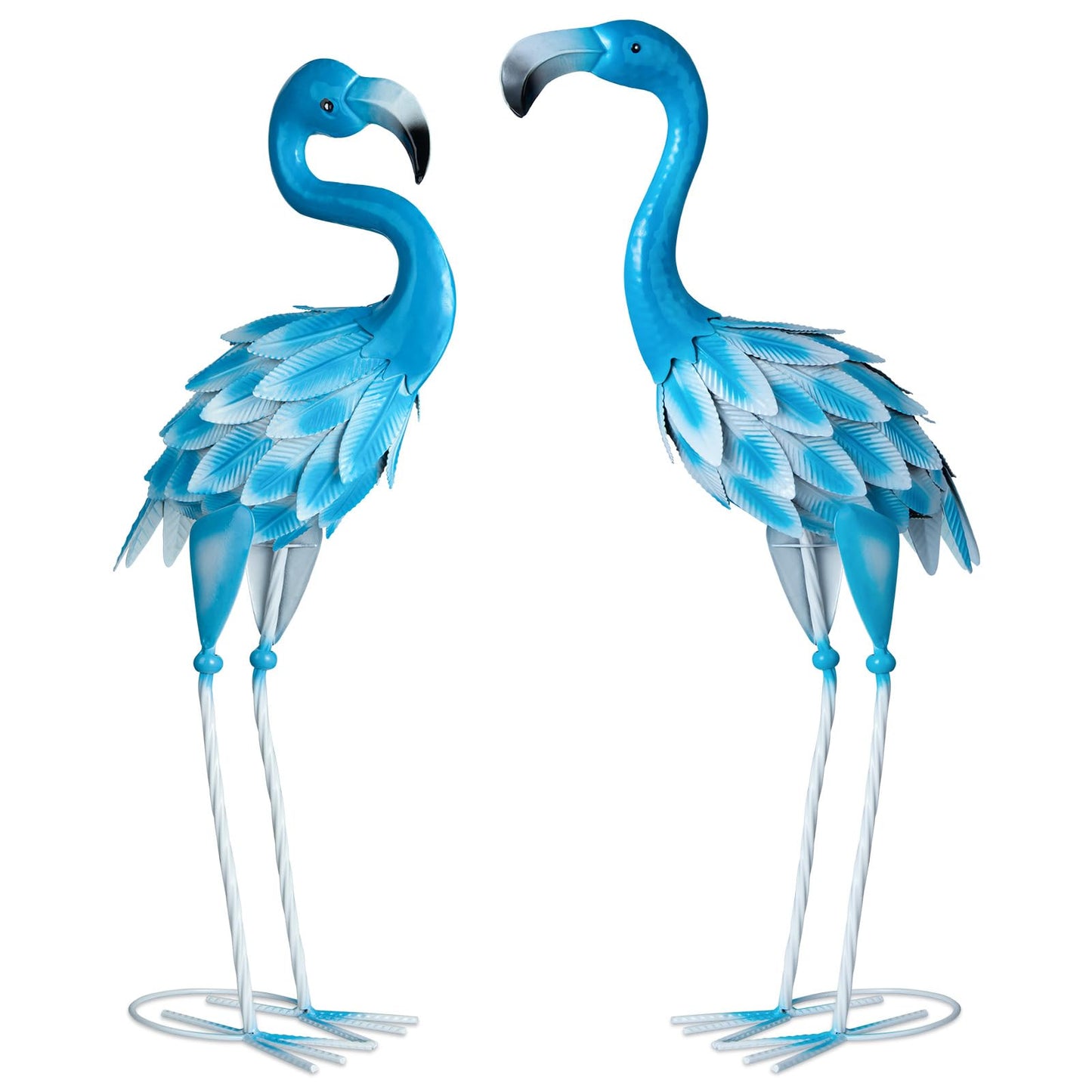 Set of 2 Flamingo Outdoor Statues, Metal Yard Flamingo for Garden Patio Lawn Backyard Decoration (Blue)