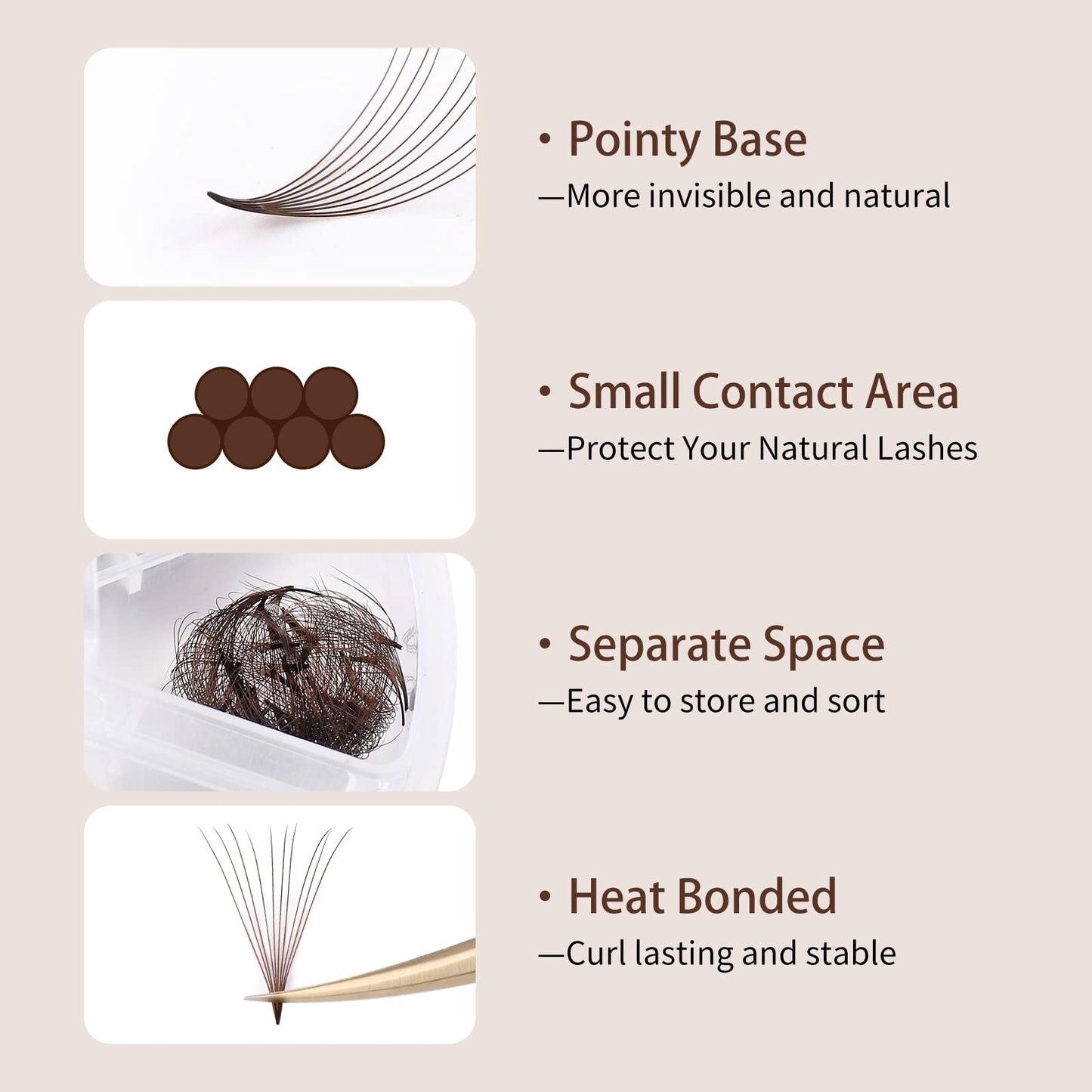 Colored 10D Premade Lash Extensions - Brown Mix (9-16mm, 0.07D) - 1000 Volume Fans for Eyelashes