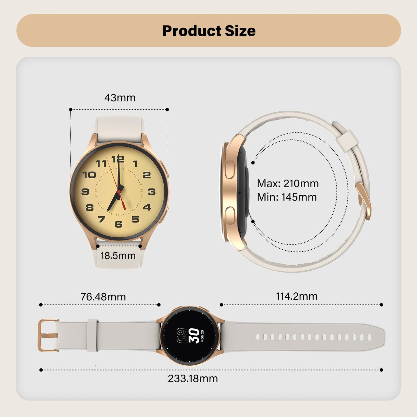 QIPOPC Smart Watch for Women Men, Built-in Alexa, GPS, HRV, VO2 Max, Blood Oxygen, Sleep & Stress Monitor, Compass, Altimeter, 1.32" AMOLED, Fitness & Women’s Health, iOS Compatible (Gold, 43mm case)