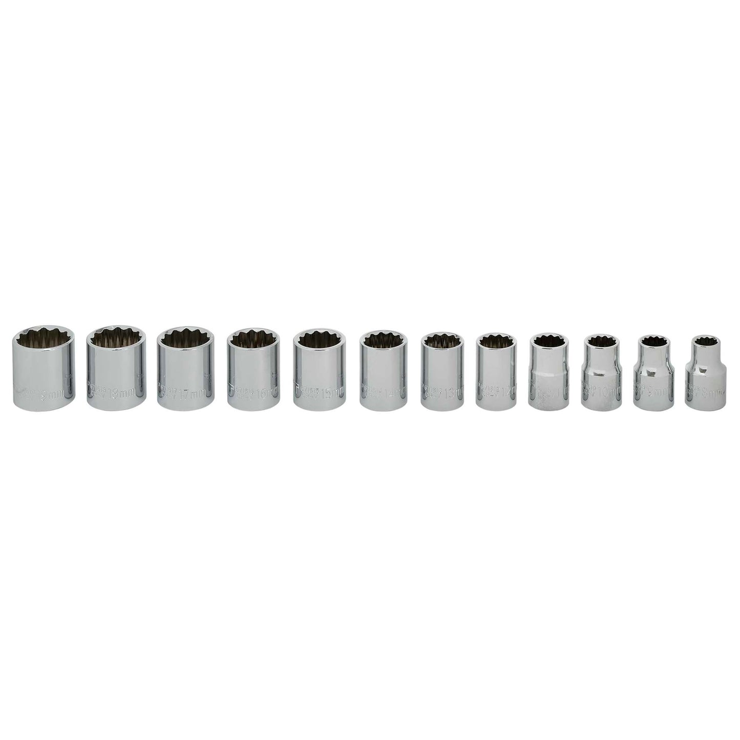JET Metric Socket Set - 3/8" Drive 12 Point Sockets with Socket Rail - 12 Pieces