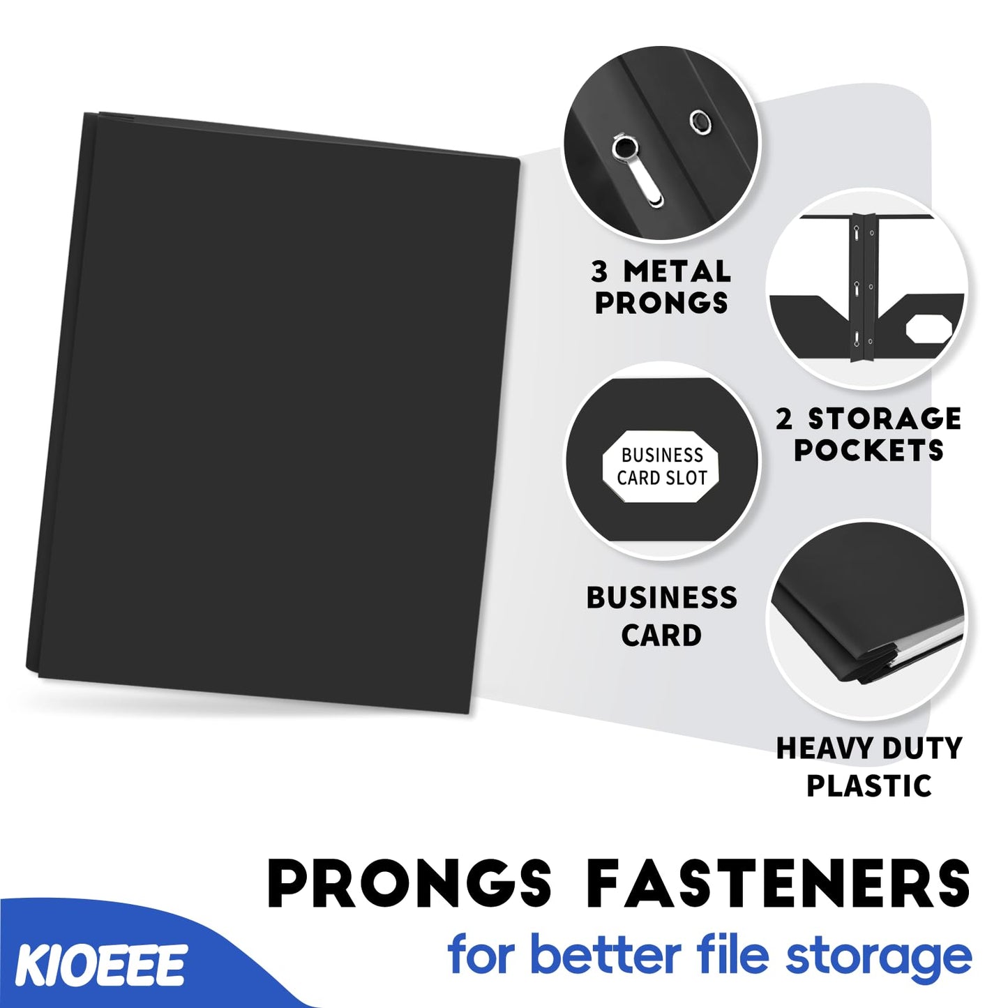 KIOEEE Black Folders with Pockets and Prongs,24 Pack Heavy Duty Plastic Pocket Folders with 3 Prongs and Business Card Slot,Fit Letter Size Paper, for Home,School and Office