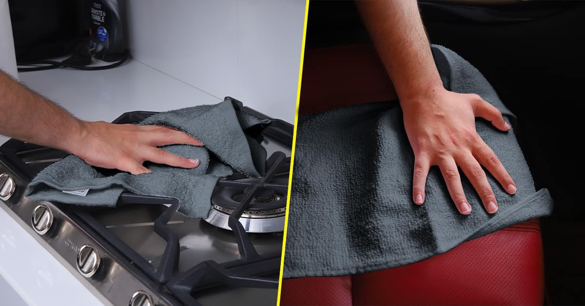 Avalon Towels Cotton Shop Towels – (Pack of 60) Size 12x14 Inches Cleaning Rags – Highly Absorbent Shop Rags and Multipurpose Cleaning Towels for Automobiles, Industries, Garage and Homes (Grey)