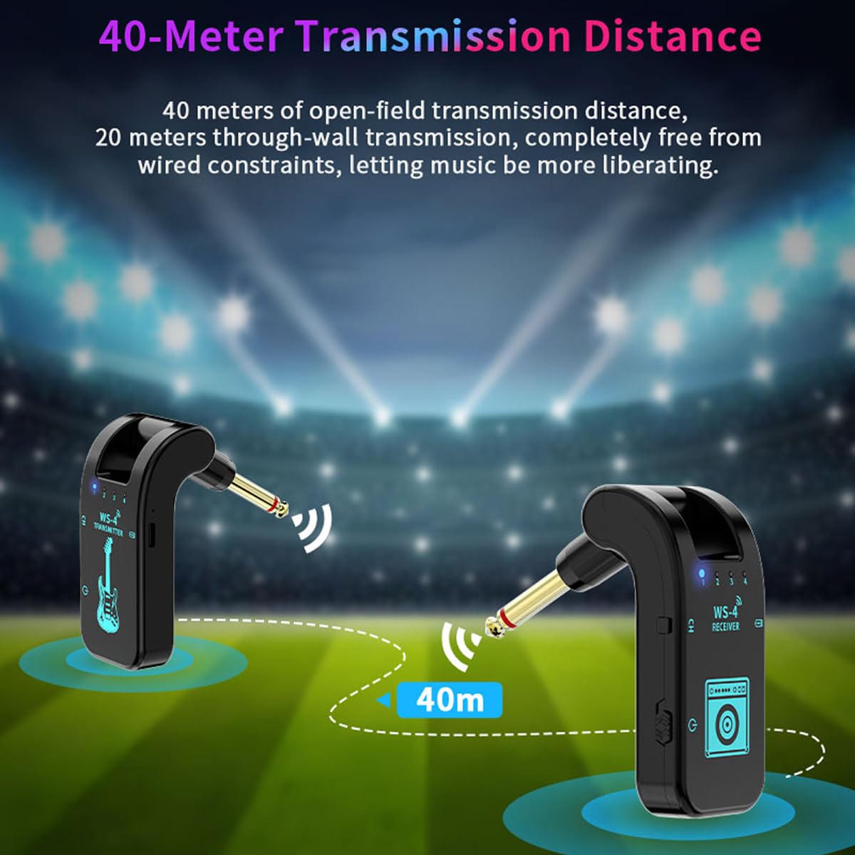 Wireless Guitar System, 2.4 GHz 8 Channels Rechargeable Audio Wireless Transmitter Receiver for Guitar Bass Electric Instruments,48K/16bit Real-time Transmissio (Black)