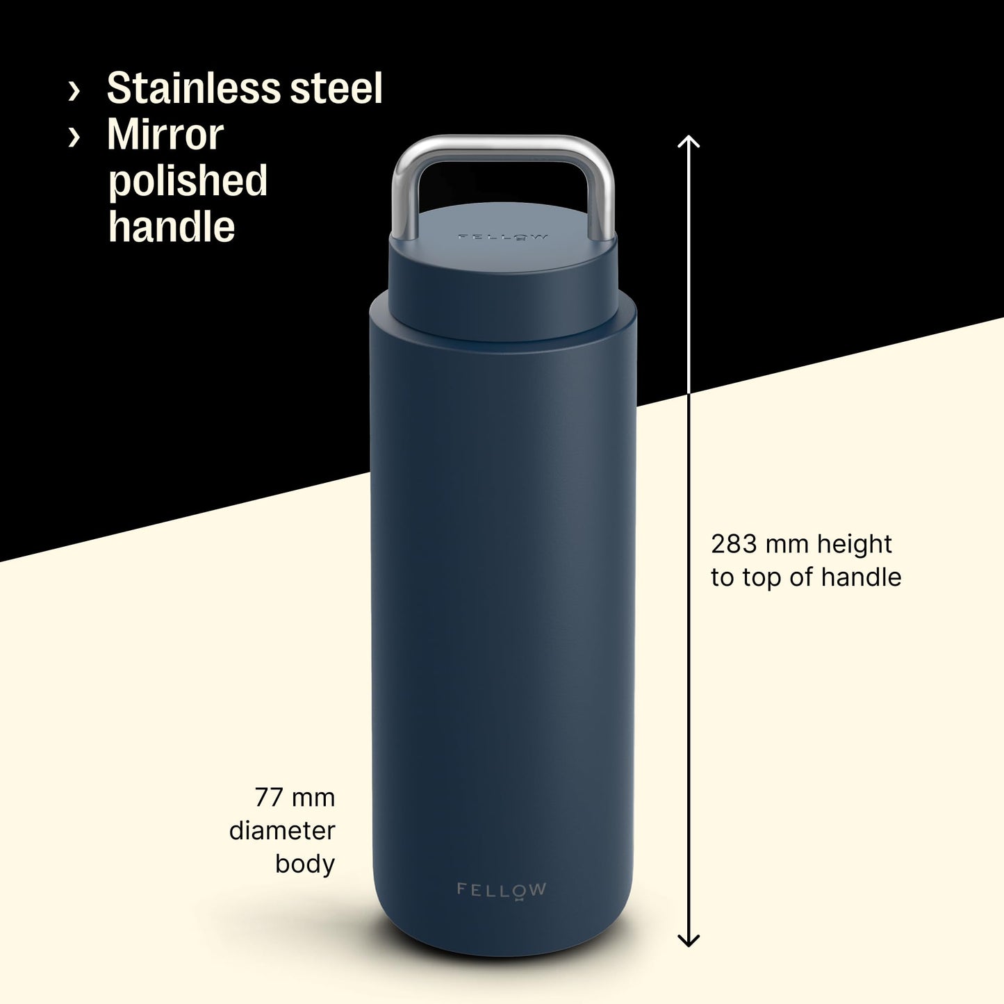 Fellow 32 oz Carter Carry - Travel Vacuum Insulated Stainless Steel Tumbler - Keeps Heat for 12 Hours/Stays Cold for 24 Hours - Leak-Proof Seal - Stainless Steel Handle - Slim Width - Stone Blue