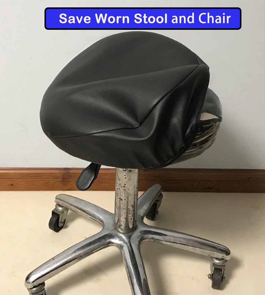 Augld 4 Pack Round Bar Stool Cover Watedrproof Faux Leather Stool Seat Cover for Bar, Chair, Salon, Spa, Tattoo, Clinic 17-18 Inch Black