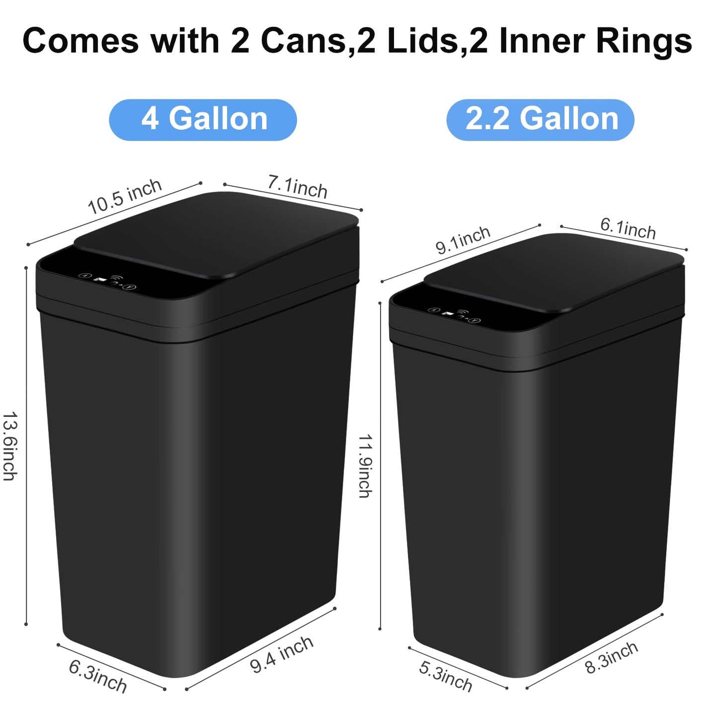 Anborry Bathroom Automatic Trash Can 2 Pack 2.2 Gallon Touchless Motion Sensor Small Slim Garbage Can with Lid Smart Electric Narrow Garbage Bin for Bedroom Office Kitchen (Black)