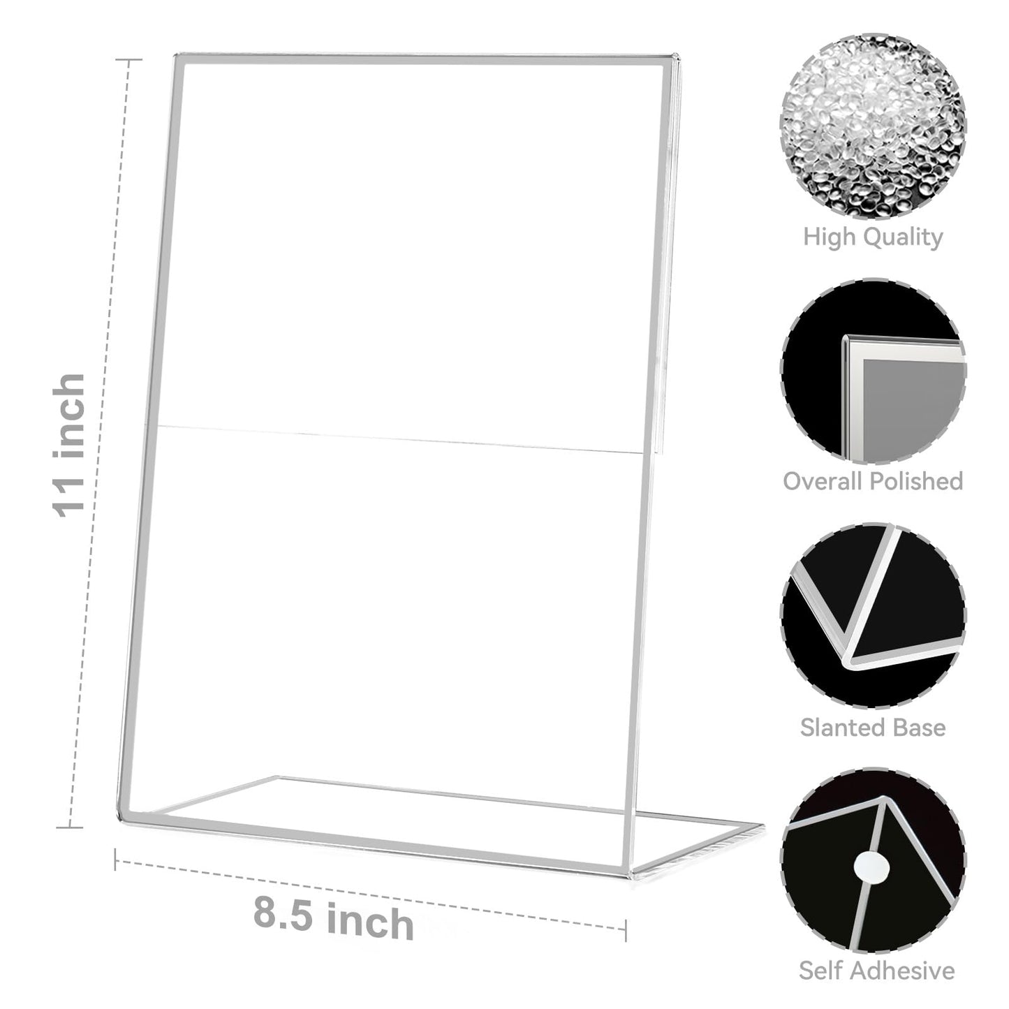 EHWINE 12 Pack Acrylic Sign Holder 8.5 x 11, Silver Picture Frame Stand up Table Top Sign Holders, Slanted Back Paper Holder Clear Display Stand Menu Flyer Holder for Wedding Party