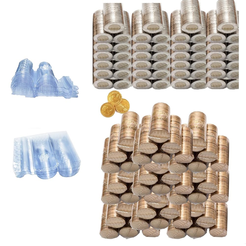 PalisoL Creation Coin Rollers: Canadian Toonie & Loonie Plastic Wrappers - 5 Packs of 10, 100 Wrappers Total - Exclusive Sticker