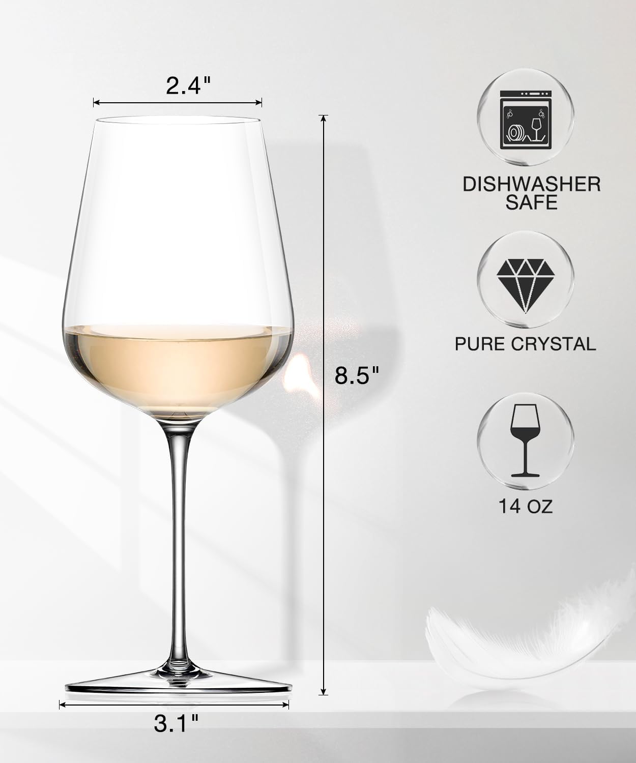 LUNA & MANTHA Wine Glasses Set of 6, Crystal White Wine Glasses with Long Stem, Hand Blown 14oz, Red White Gift Packaging for Daily Use, Wedding Anniversary or Birthday
