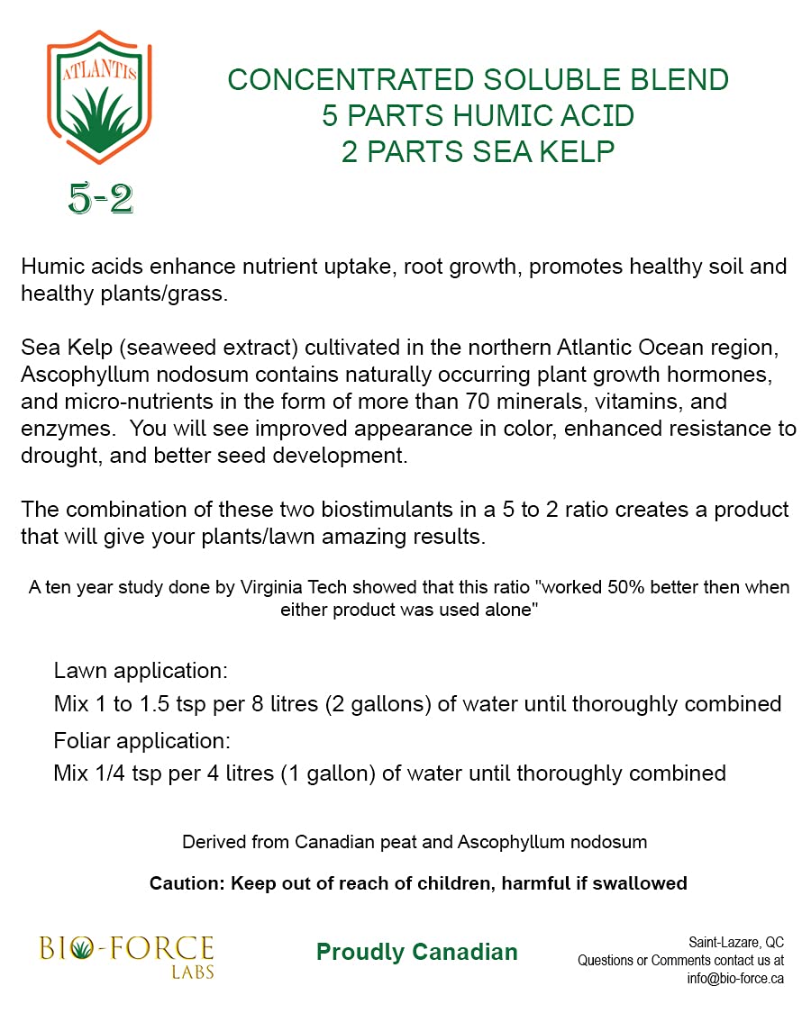 Atlantis 5-2 Humic Humate & Sea Kelp Combination, Soluble Concentrate, Canada, 454 g, 1 lb, Lawn and Plant superfood