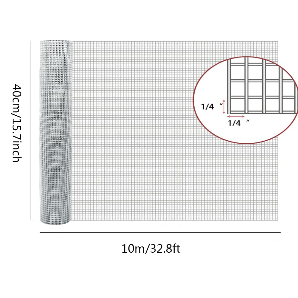 15.7in x 32.8ft Hardware Cloth Wire Fence Roll, Metal Wire Mesh Roll Galvanized Chicken Coop Welded Mesh Fence for Poultry Netting Cage Garden Protection Plants Supports Tree Guards