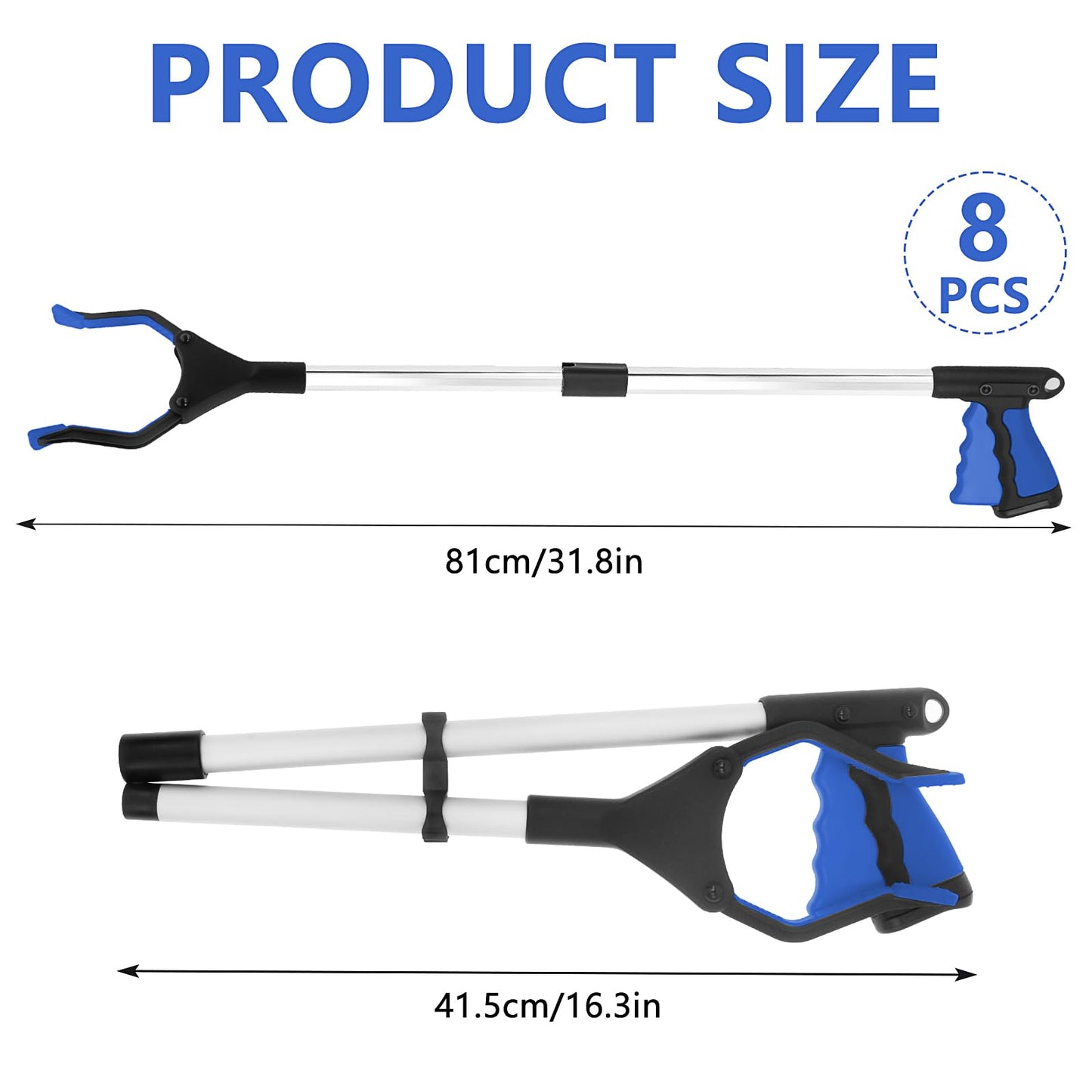 8 Pack Grabber Reacher Tool for Elderly, 32 Inch Foldable Pick up Stick Grabber Lightweight Reaching Tool Long Handy Mobility Aids for Trash Pick Up, Litter Picker, Arm Extension, 5 Color