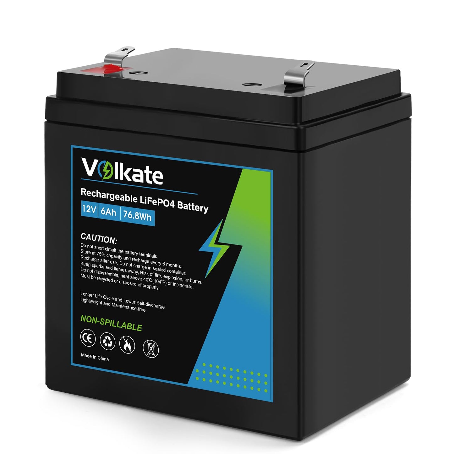 12V 6Ah Rechargeable Battery, 12 Volt Deep Cycle LiFePO4 Lithium Battery 1 Pack, for Liftmaster 485lm or Chamberlain 41A6357-1 4228 or Craftsman 41A822 Garage Door Opener, Alarm System (F1 Terminals)