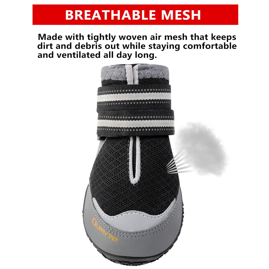 QUMY 4PCS Dog Boots for Large Dogs, Medium Dog Shoes & Paw Protectors for Hot Pavement, Summer Heat Protection, Mesh Breathable Nonslip Dog Booties for Hardfloors, Walking Running Hiking Black Size 3