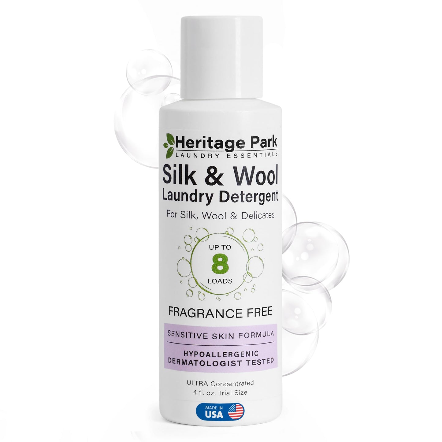 Heritage Park Silk & Wool Fragrance Free, Hypoallergenic, pH-Neutral Laundry Detergent - Dermatologist-tested, Sensitive Skin-Friendly, Enzymes-Free, Ultra Concentrated (4 fl oz Trial Size)