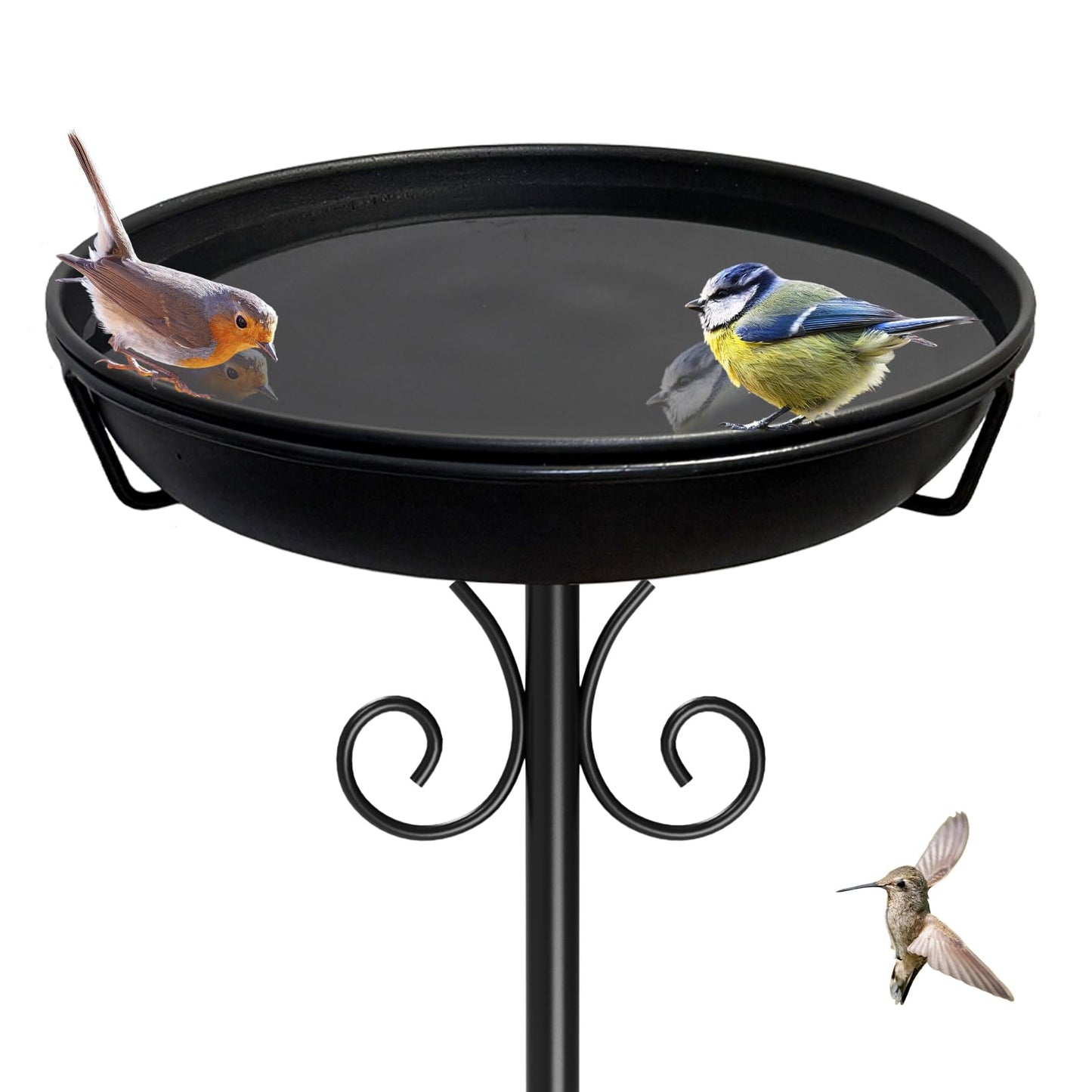 iCHKED 38In Freestanding Bird Bath for Outside, Detachable Birdbaths with Metal Stake, Bird Bath Feeder Bowl for Outdoors Garden Patio Yard Lawn,Sturdy Upgraded 5 Pronged Base (Black)