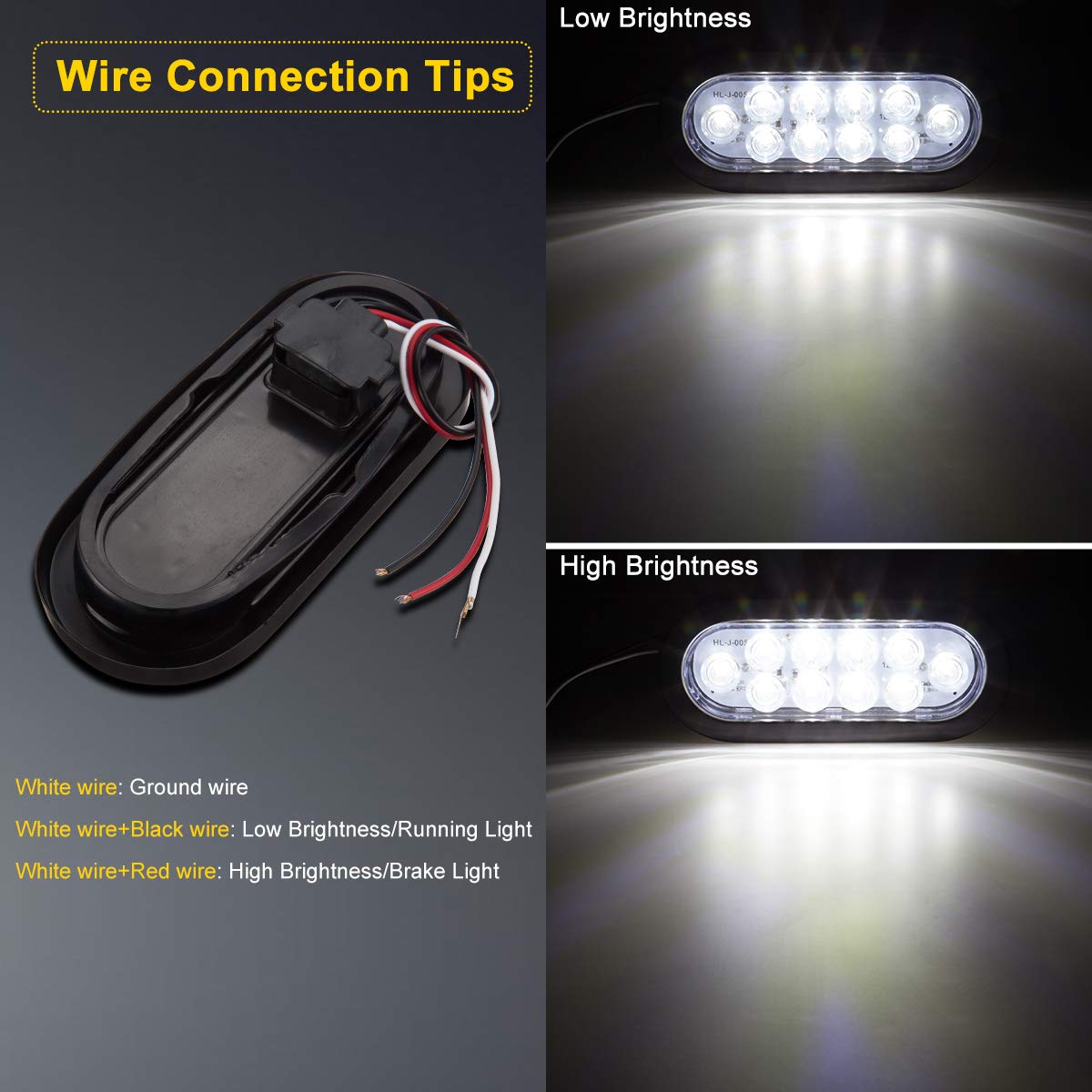 LIMICAR 4 Red 2 White Oval Tail Lights LED, 6" Flatbed Light Kit, LED Tail Lights for Trucks, Trailer Tail Lights for RV Jeep