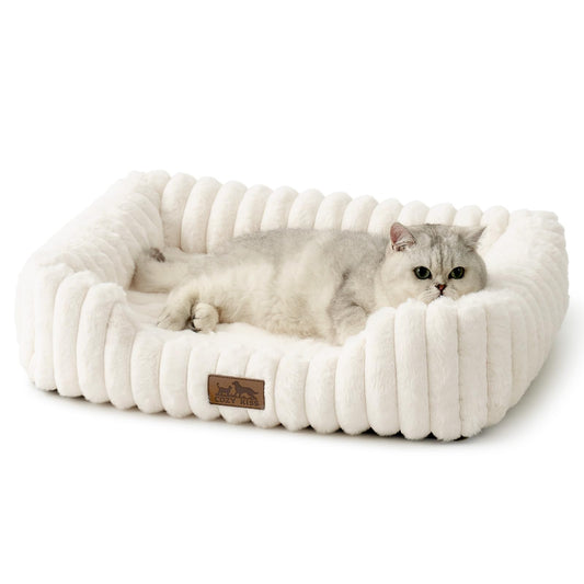 COZY KISS Orthopedic Dog Bed for Small Dogs & Cats - Washable Rectangle Pet Bed with Anti-Slip Bottom, Soft Calming Cat & Puppy Bed for Indoor Pets (25"x21"x6", Cream)