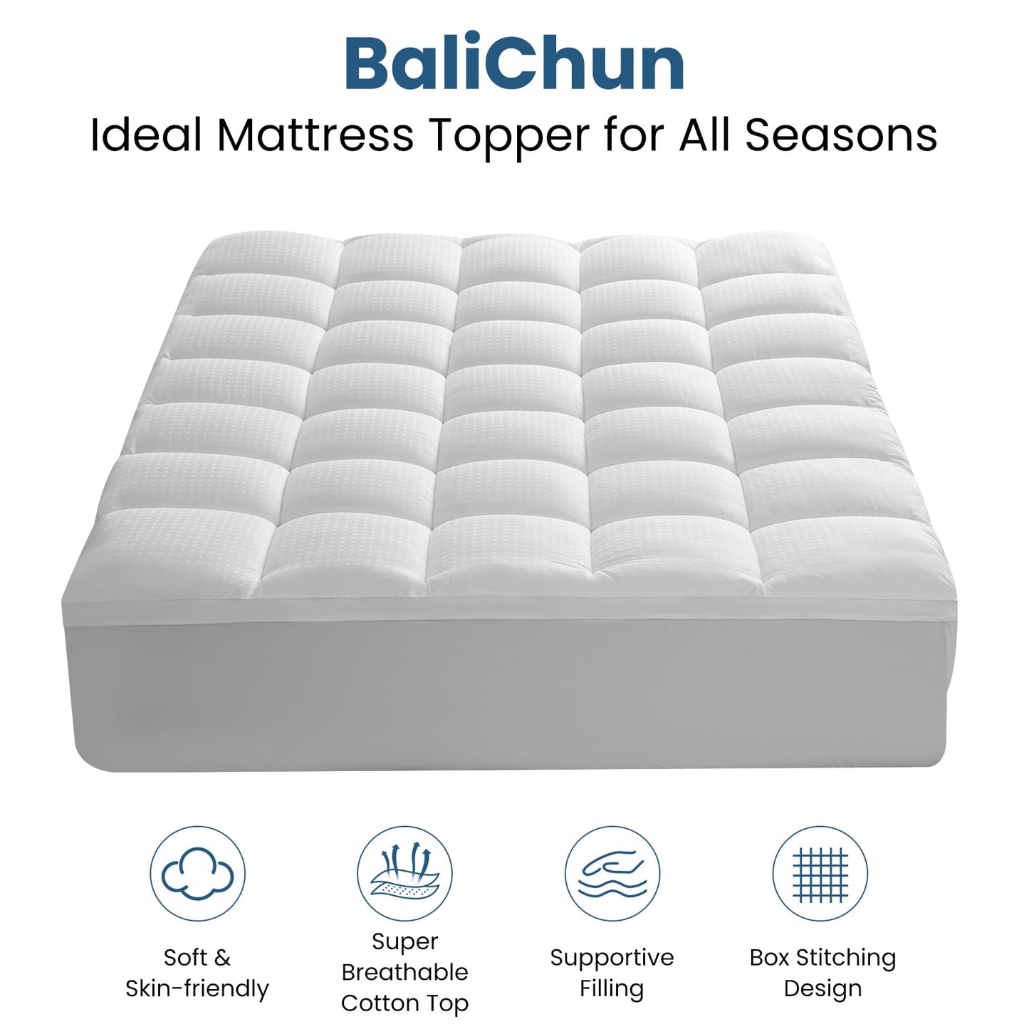 BaliChun Mattress Topper Queen Size Extra Thick Mattress Pad 400TC Cotton Top Cooling Soft Breathable Pillow Top Mattress Cover 8-21" Deep Pocket Fitted Mattress Protector (60x80 Inches, White)