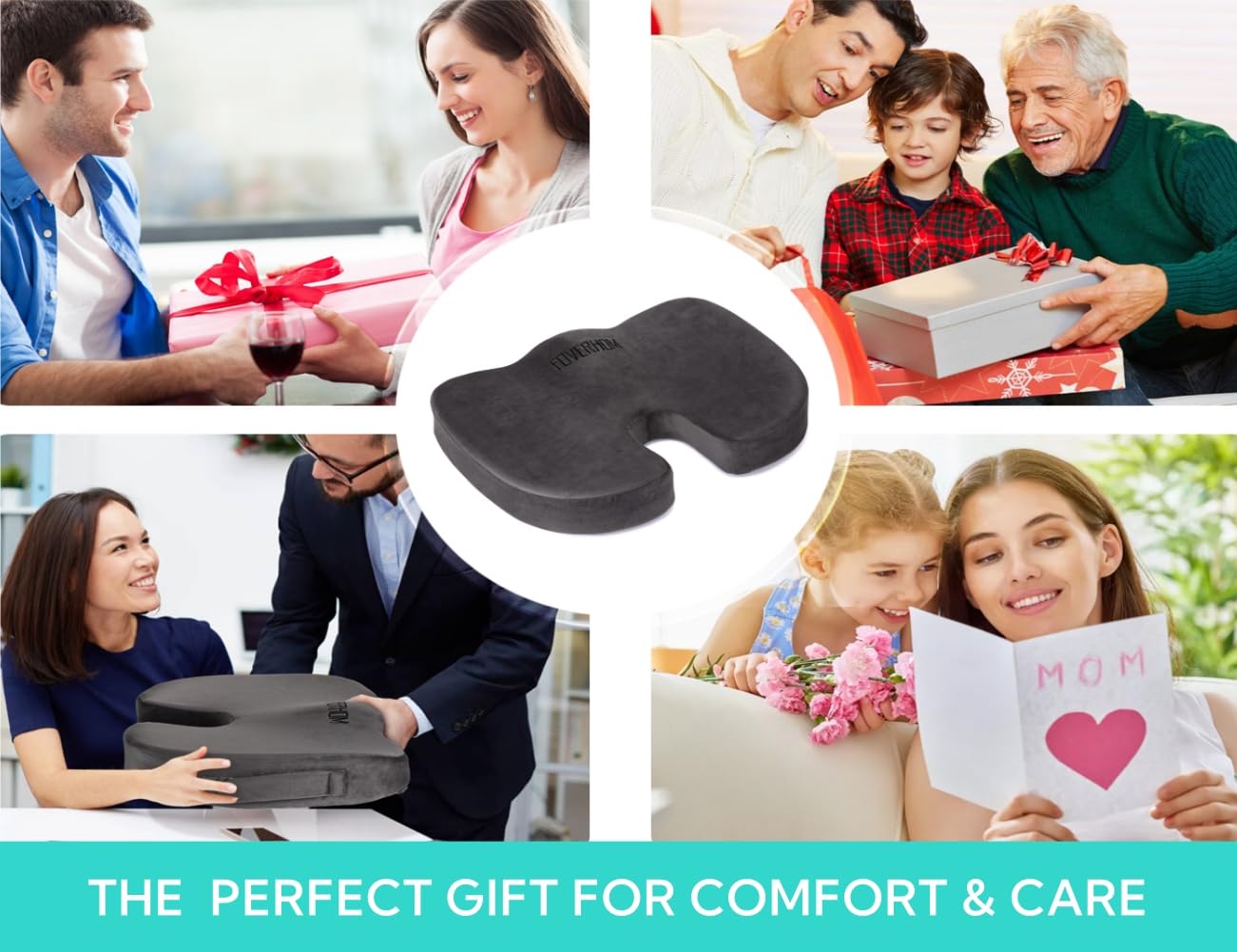 Foverhom Seat Cushion for Chair,Non-Slip Orthopedic Gel Memory Foam Coccyx Cushion with Velboa Cover for Relief Tailbone Pain Pad,Sciatica Back Pain