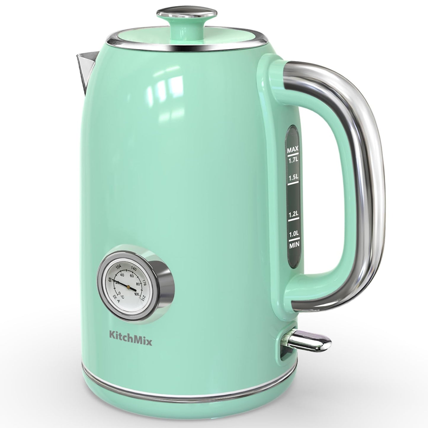 KitchMix Electric Kettle,1.7L Stainless Steel Tea Kettle with Thermometer,1500W Cordless Water Boiler with LED Indicator - Light Green