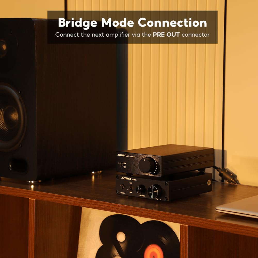 AIYIMA A07 Premium TPA3255 Power Amplifier 300Wx2 HiFi Class D Audio Amp Mini 2 Channel Stereo Amplifier for Passive Speaker Desktop Bookshelf Home Theater System with DC 32V Power Adapter