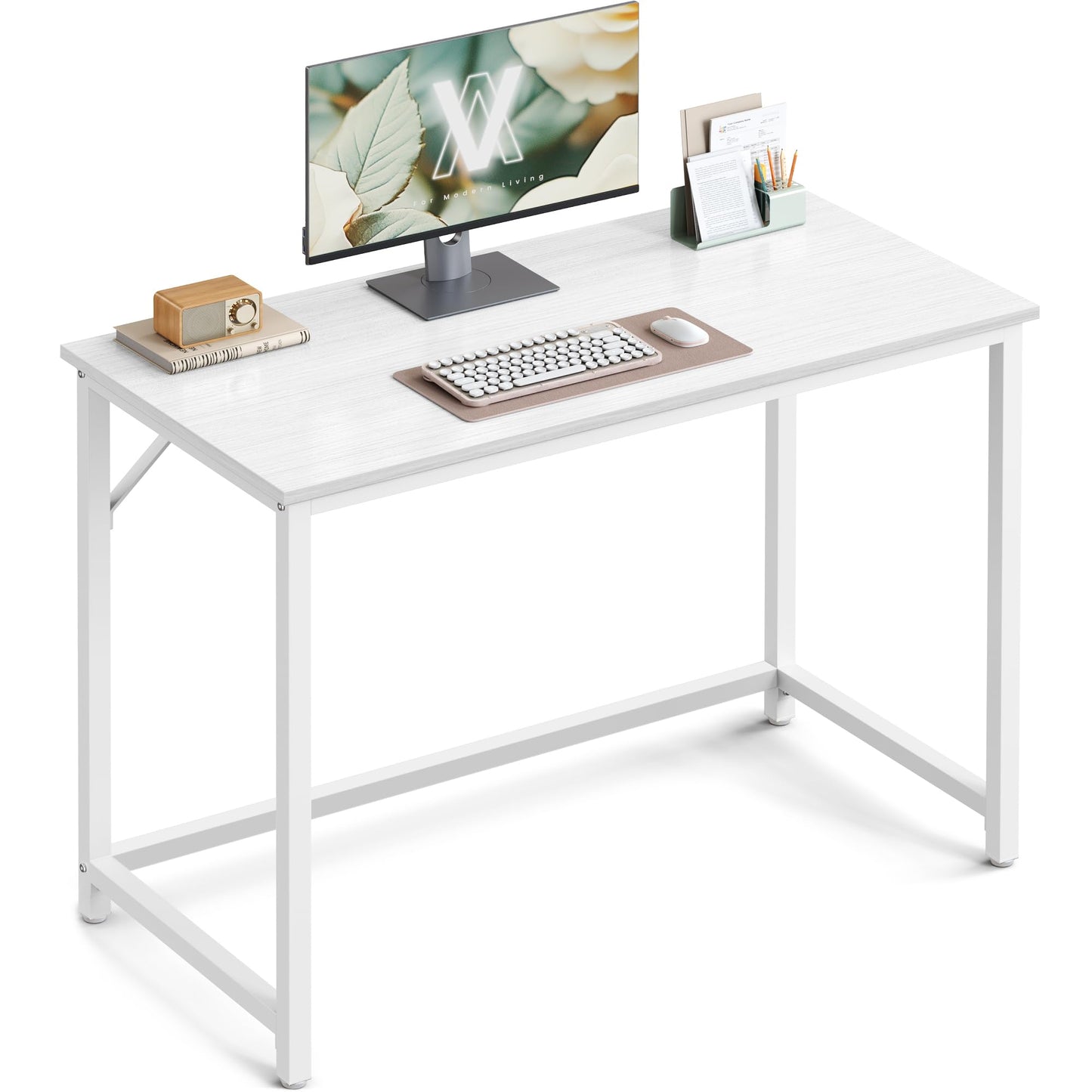 VASAGLE Computer Desk, Office Work Desk, 19.7 x 39.4 x 29.9 Inches, for Study, Bedroom, Home Office, Living Room, Maple White and Cloud White ULWD041W44