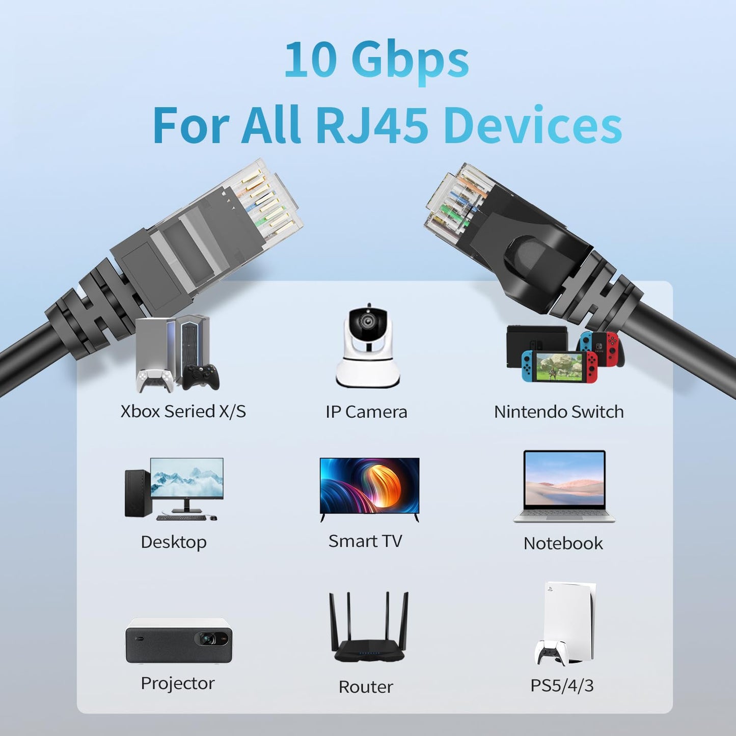 Cat 6 Ethernet Cable 100 ft, Outdoor High Speed 10Gbps 24AWG Pure Copper Cat5e/Cat5 Internet Network Cable, Cat6 Ethernet Patch Cable Long, PoE Computer LAN Cable for Router, Modem, PS5/4, Black