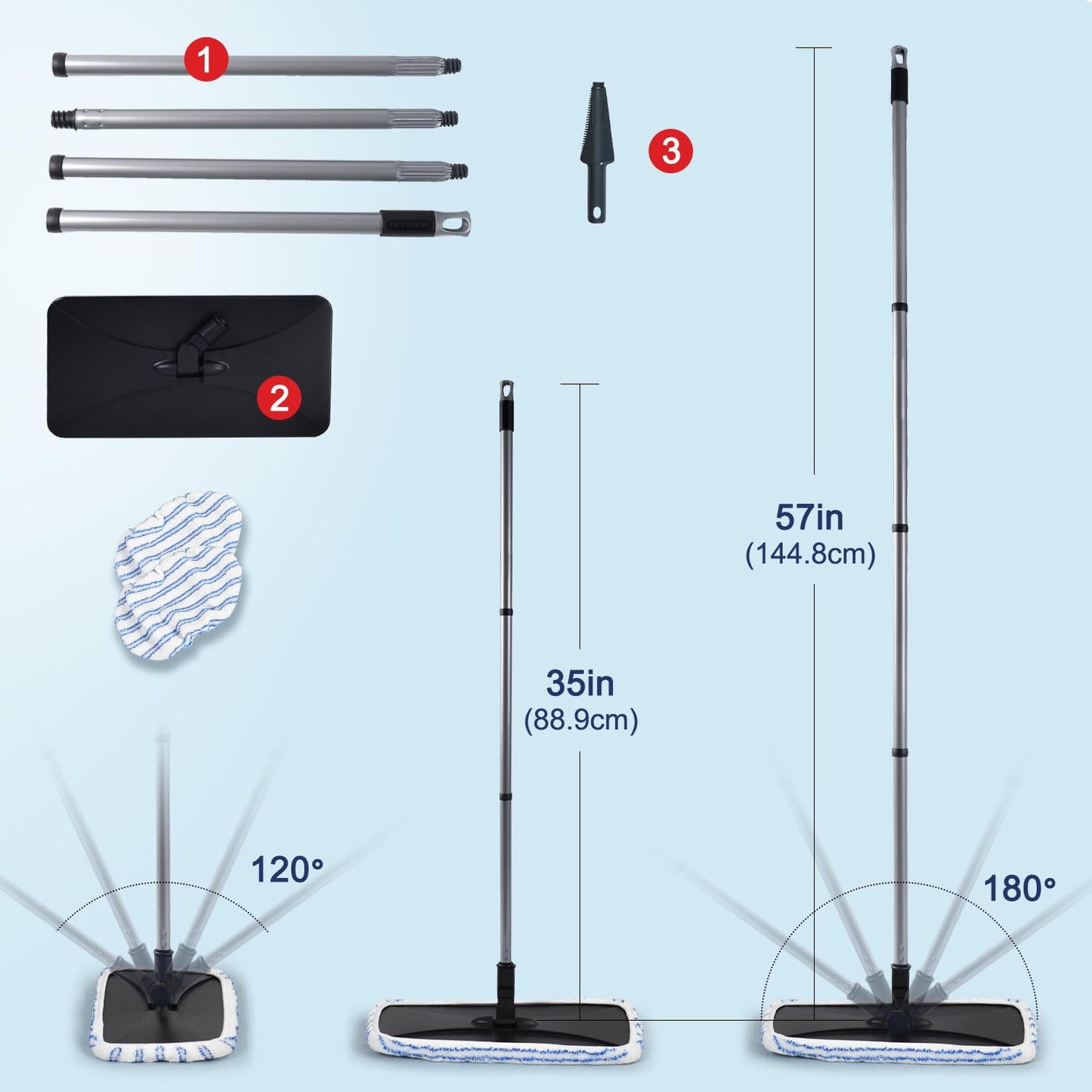 MATTHEW CLEANING PRODUCTS Large Surface Flat Mop, 15x8 Inches, 3Pack Microfiber Wet Mop Refills, Reusable & Washable, Compatible with Hardwood Floor & More, Includes 1 Cleaning Scraper