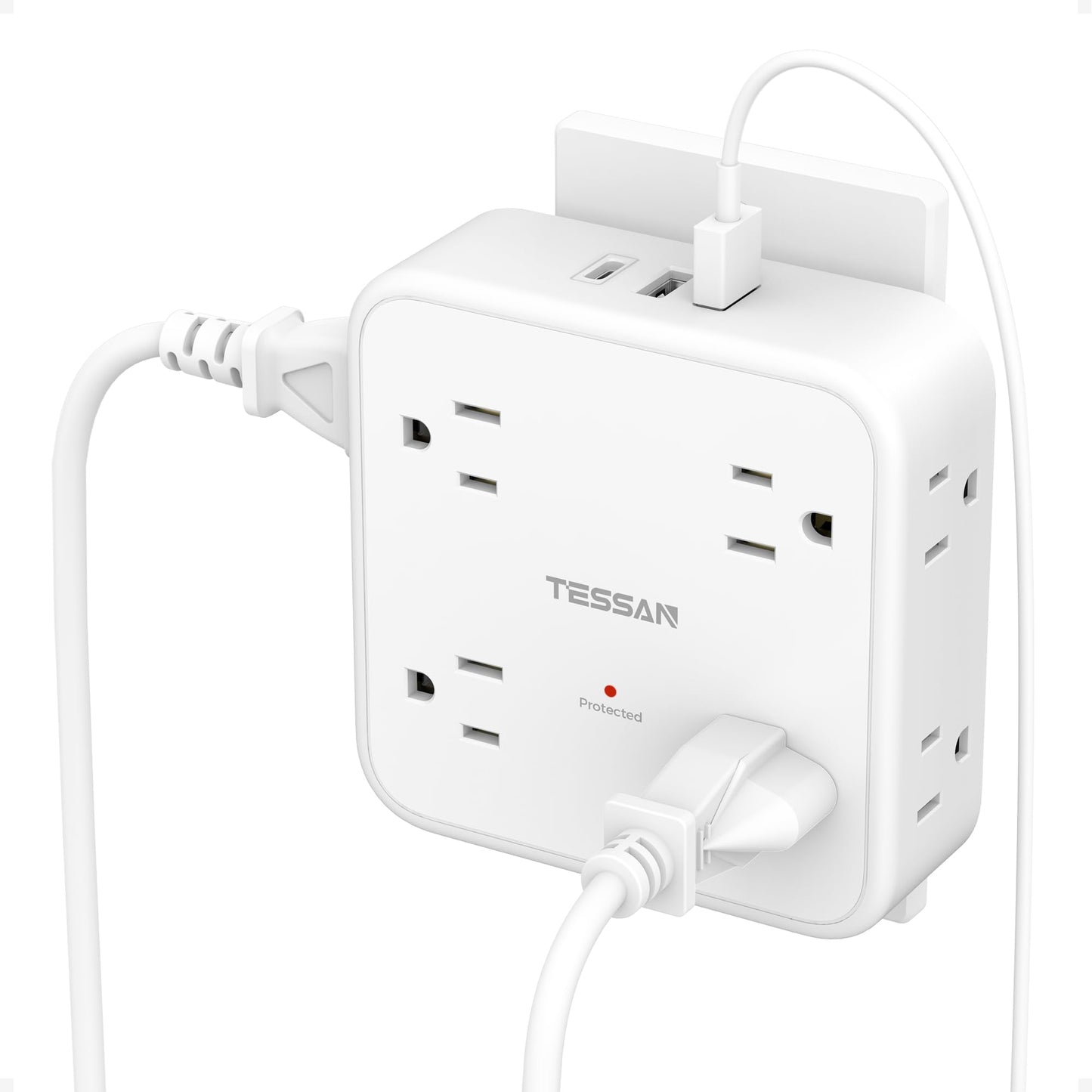 Multi Plug Outlet Extender, TESSAN 900J Surge Protector Plug Extension Block, 8 Outlet Splitter with 3 USB Ports (1 USB C), Electrical Socket for Home Office Dorm Room Essentials, White