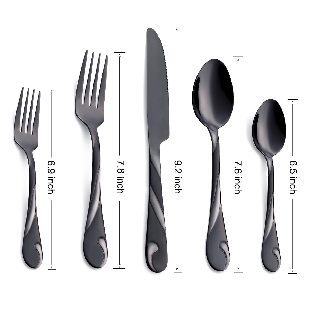 Seeshine Black Silverware Set for 8, 40-Piece Stainless Steel Flatware Set, Shiny Black Metal Cutlery Set, Include Fork, Knife and Spoon Set, Dishwasher Safe