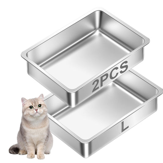 Amibud 2 Pack Stainless Steel Cat Litter Box, Metal High Sided Cat Pan, Extra Large Stainless Steel Box, Easy to Clean,Small Cat Toilet Supplies for Kitten, Kitty, Rabbit-40cm Lx 30cm W x 10cm H