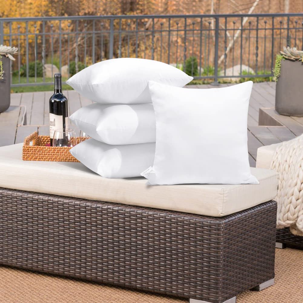OTOSTAR 4 Pack Premium Waterproof Pillows Inserts, 18 x 18 Outdoor Decorative Throw Pillow Inserts Soft Fluffy Plump Cushion Inserts for Patio Garden Bench Farmhouse Sofa Couch Bed, White