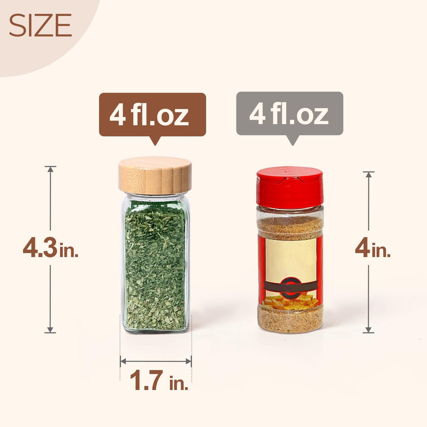ComSaf 4oz 24Pcs Glass Spice Jars with Bamboo Lids, Empty Spice Containers with 93 Labels, Square Seasoning Containers Trial and Supplement Set, Small Seasoning Bottles for Salt, Herbs, Sugar, Pepper