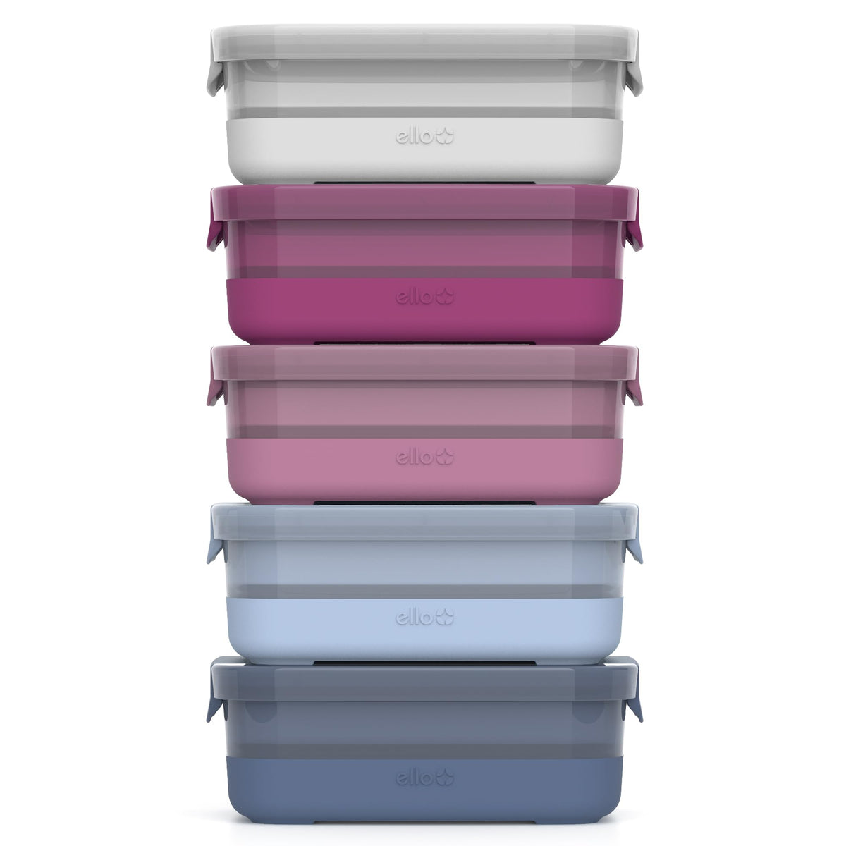 Ello Plastic 3.7 Cup Meal Prep Set 10 Pc, 5 Pack Set - BPA Free Plastic Food Storage Container with Silicone Boot and Airtight Lids, Dishwasher, Microwave, and Freezer Safe, Elderberry