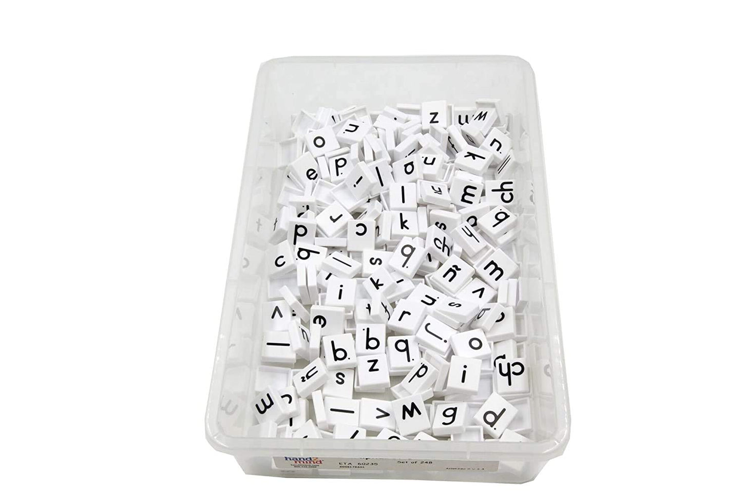 hand2mind Black and White Plastic Lowercase Alphabet Letter Tiles with Storage, Learn Alphabet Letters at Home, Word Work, Spelling, and Phonemic Awareness Home Activities, Homeschool Supplies