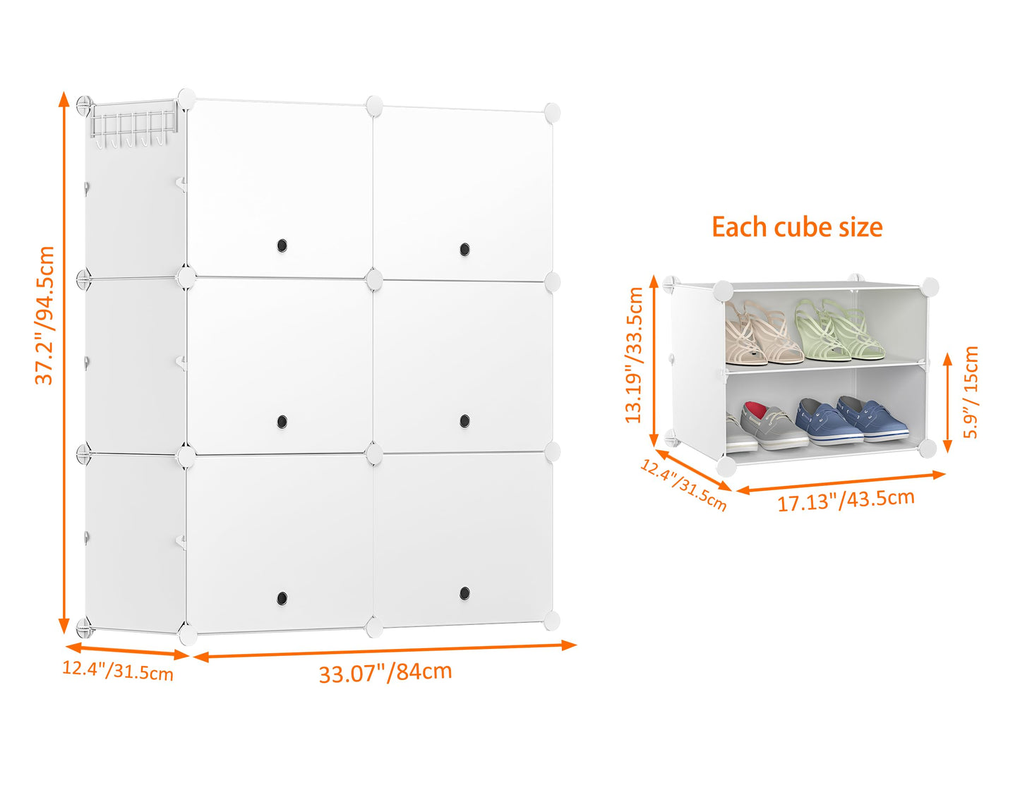 Shoe Rack, 6 Tier Shoe Storage Cabinet 24 Pair Plastic Shoe Shelves Organizer for Closet Hallway Bedroom Entryway