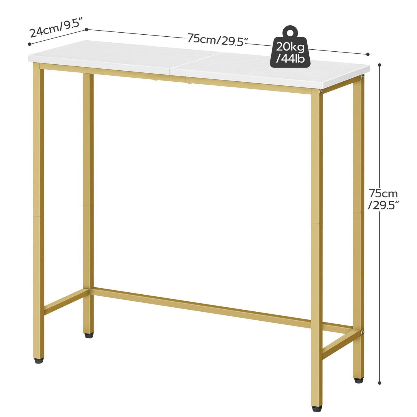 HOOBRO Narrow Console Table, 29.5" Small Entryway Table, Thin Sofa Table, Side Table, Display Table, for Hallway, Bedroom, Living Room, Foyer, White and Gold DW75XG01