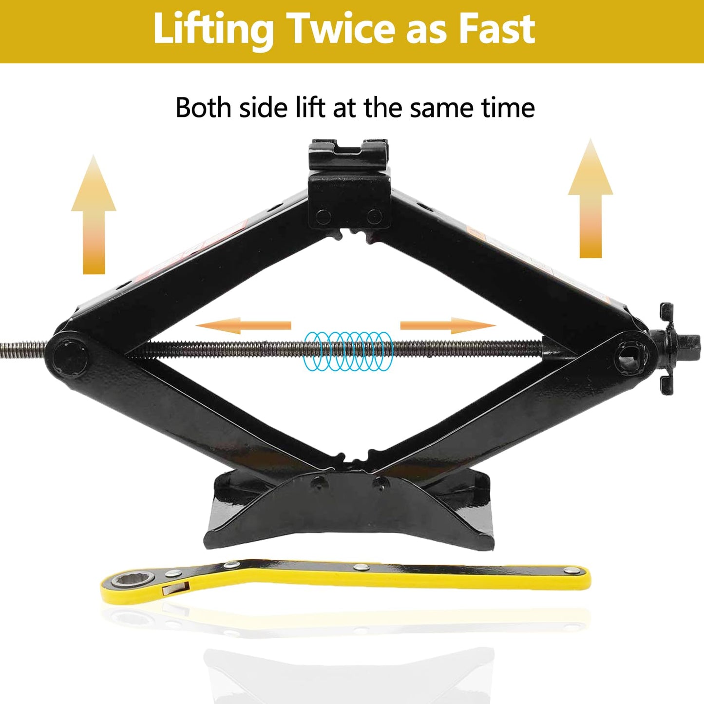 Allucky Scissor Lift Jack kit Heavy Duty Lifting Scissor Jack Tire Replacement Tool with Hand Crank Tire Tool Kit Universal Car Emergency Kit (2T-Base Enlarged)