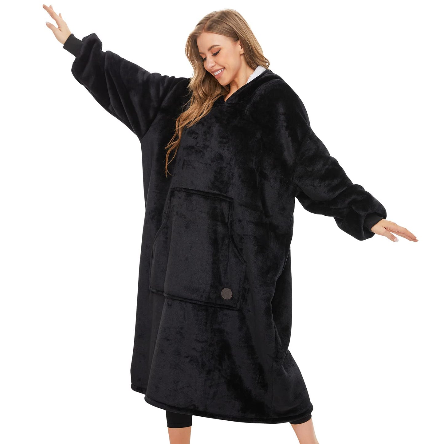 THREE POODLE Wearable Blanket Hoodie, Oversized Sherpa Sweatshirt for Adults Women Men, Warm Cozy Hooded Blanket, Gifts for Mom Girlfriend