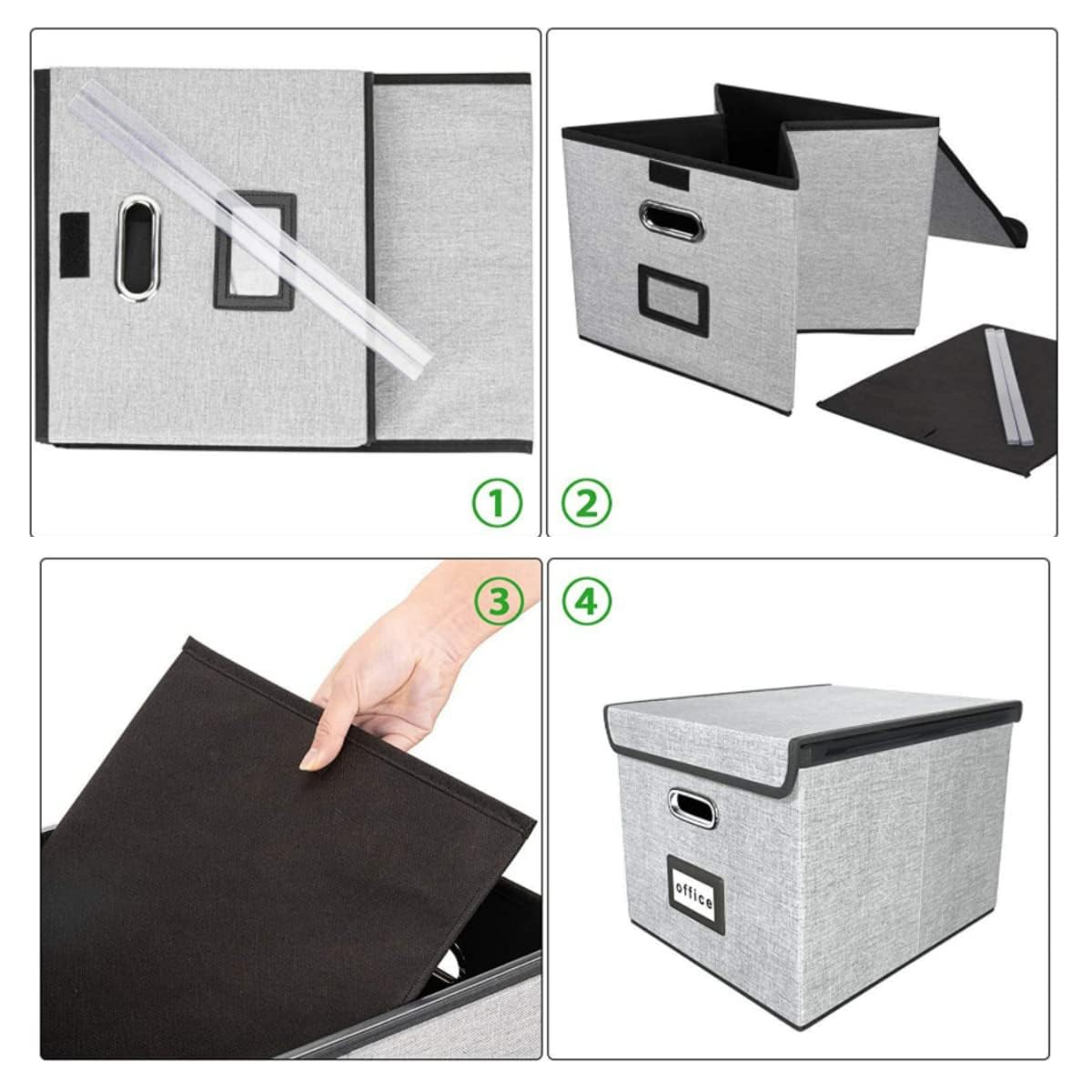 WEIANG Portable File Organizer Box, File Storage Box with Lid, Collapsible Linen Hanging Filing Storage Boxes with Plastic Slide, Durable Hanging File Box for Office/Decor/Home (Gray,2pcs)