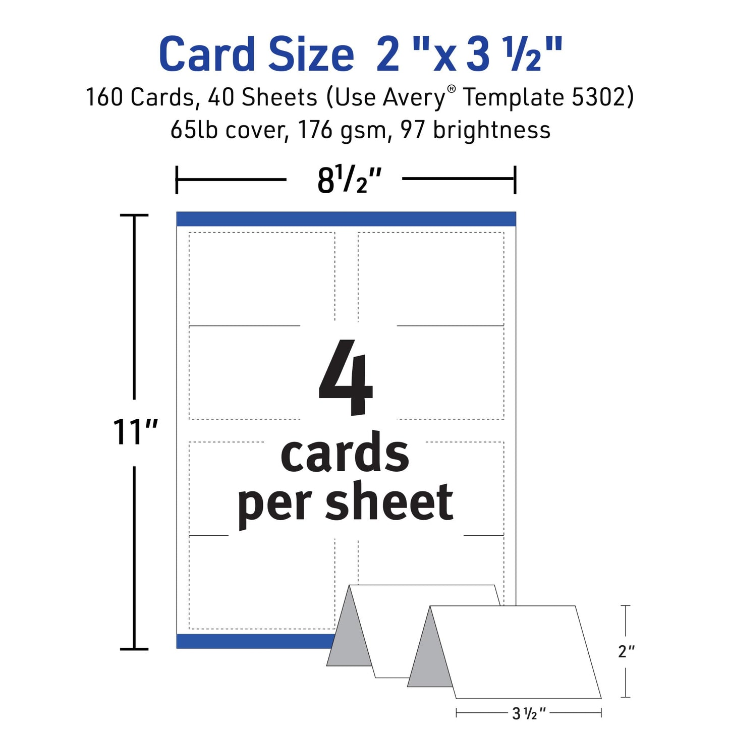 Avery Small Tent Cards, 2 x 3.5 Inches, White, Box of 160 (5302)