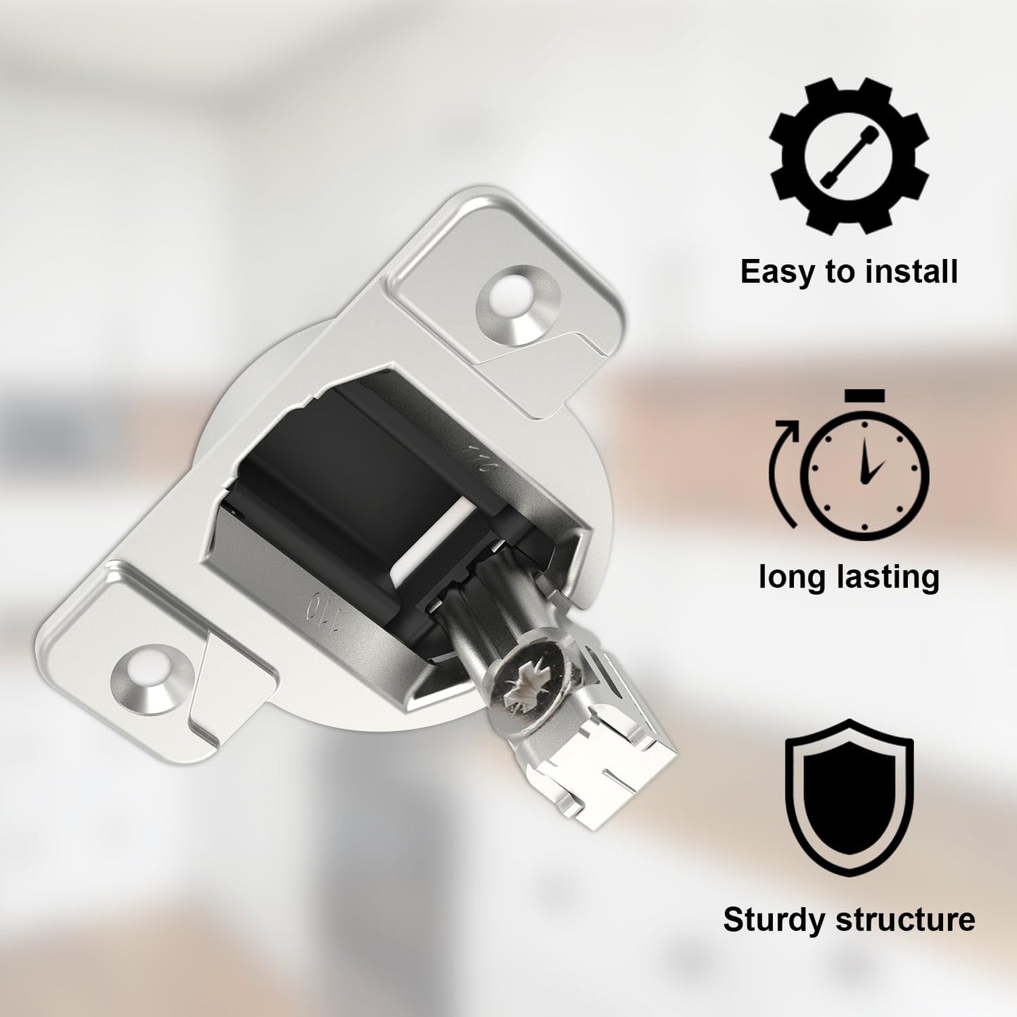 Holdly Replacement for Blum 33.3600, Compact 33 Screw on 110 Degree Opening Face Frame Cabinet Hinges, Nickel Plated, Nickel, Metal, Flush Mount, 8 Pack, Contemporary Style