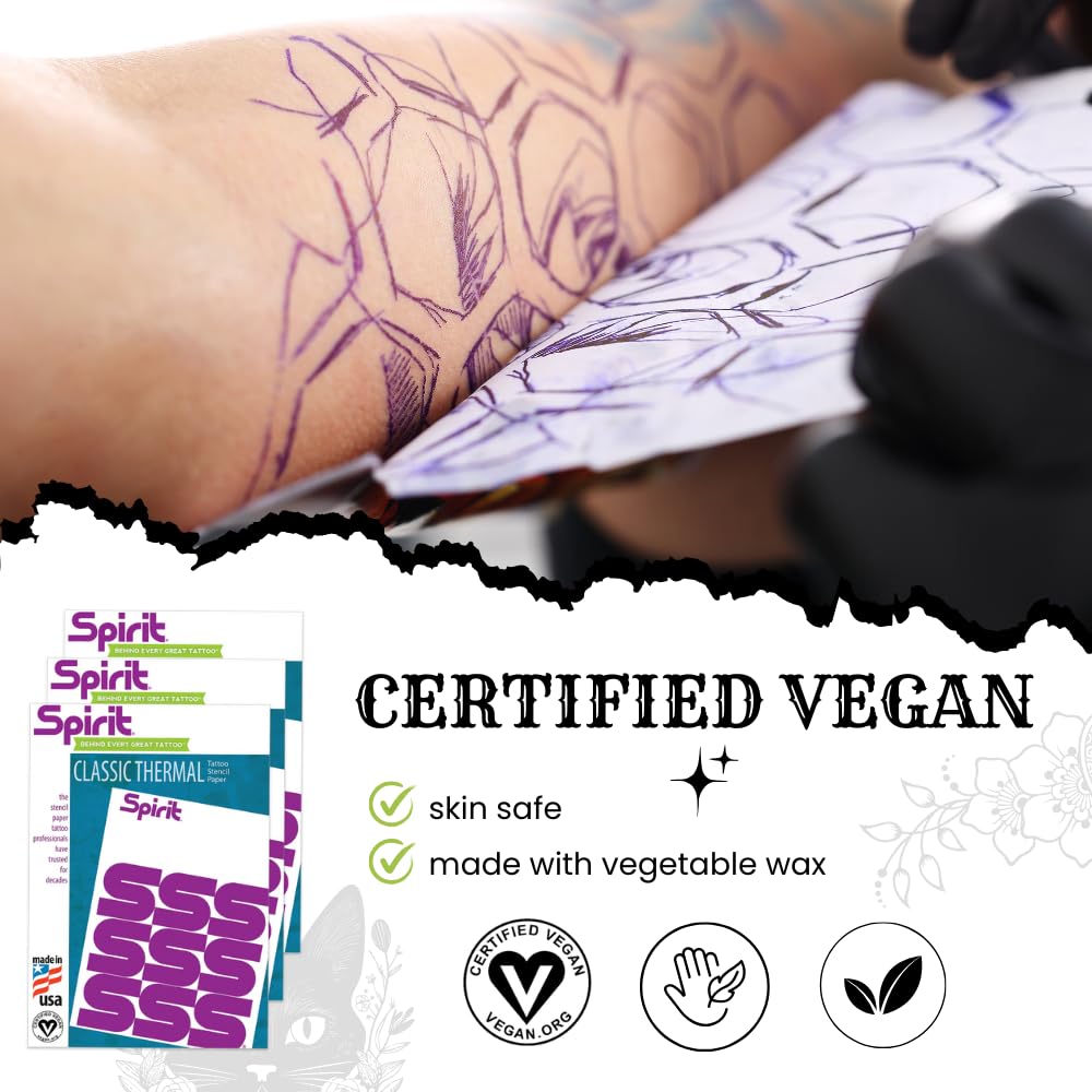 Spirit® Classic Thermal Tattoo Transfer Paper 8.5" X 11" - 100 Sheets, Tattooing Stencil Paper, Proudly made in the USA