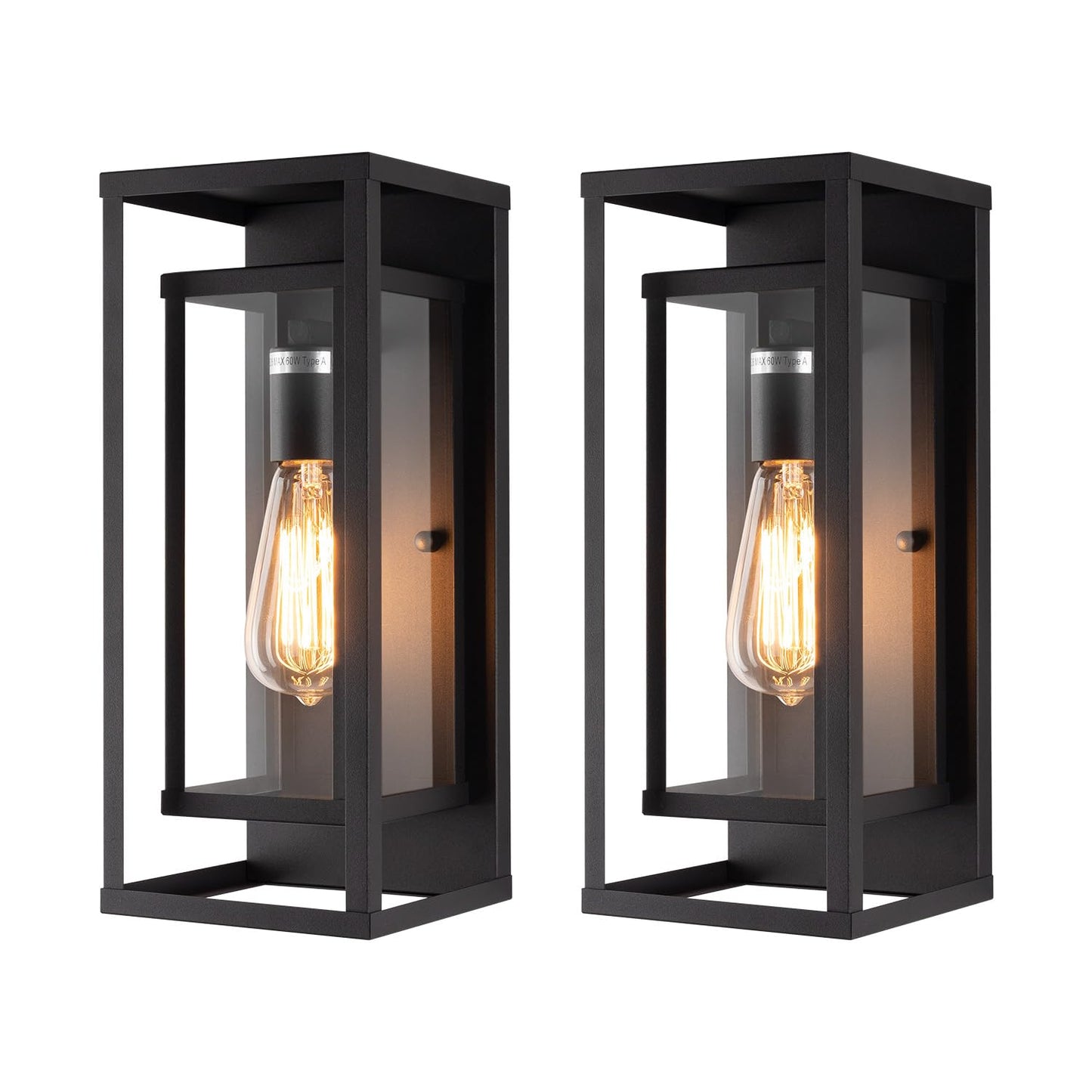 mirrea 14" Classic Outdoor Wall Sconce 1 Light in Matte Black Rectangular Metal Frame and Clear Glass Shade Waterproof Porch Light Patio Light