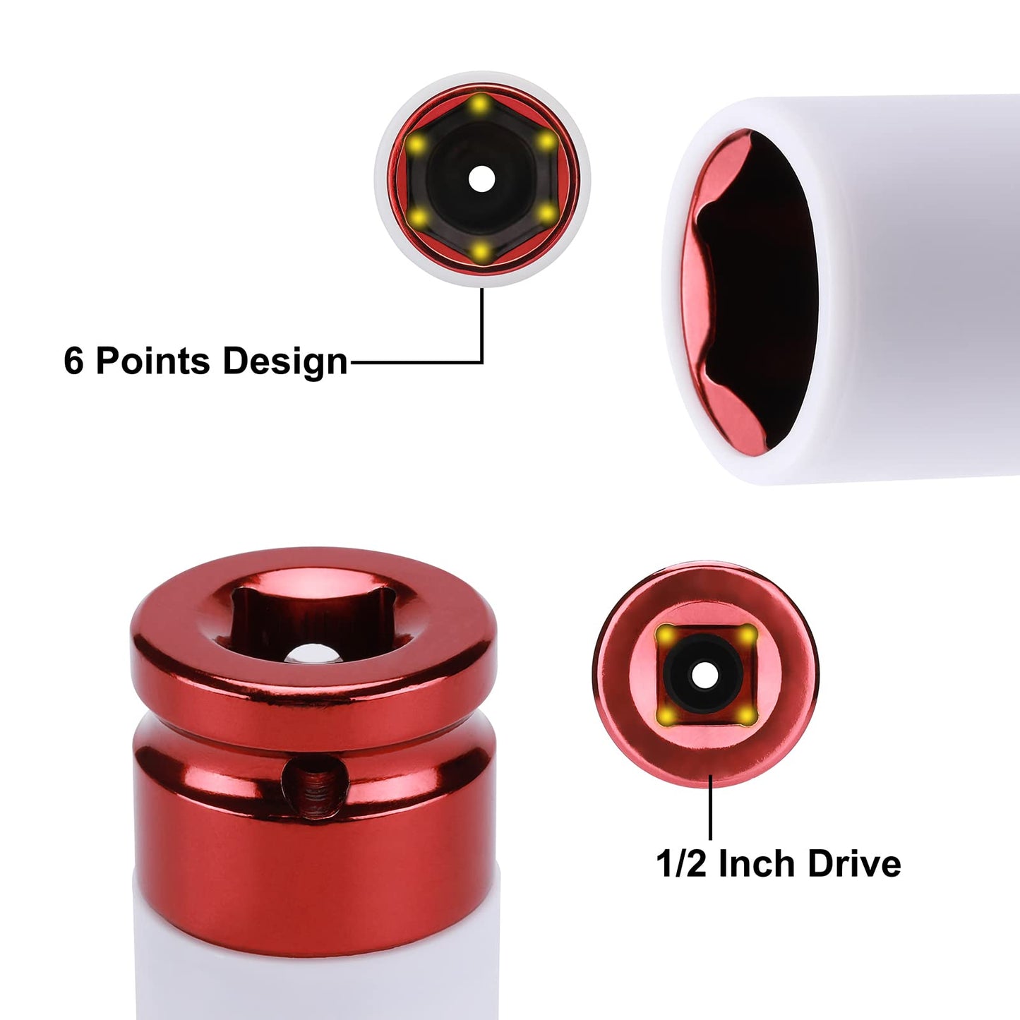 Mayouko 7PCS 1/2 Inch Drive Lug Nut Deep Impact Socket Set,Thin-Walled Wheel Rim Protector Socket,Color Coded,Metric,CR-MO