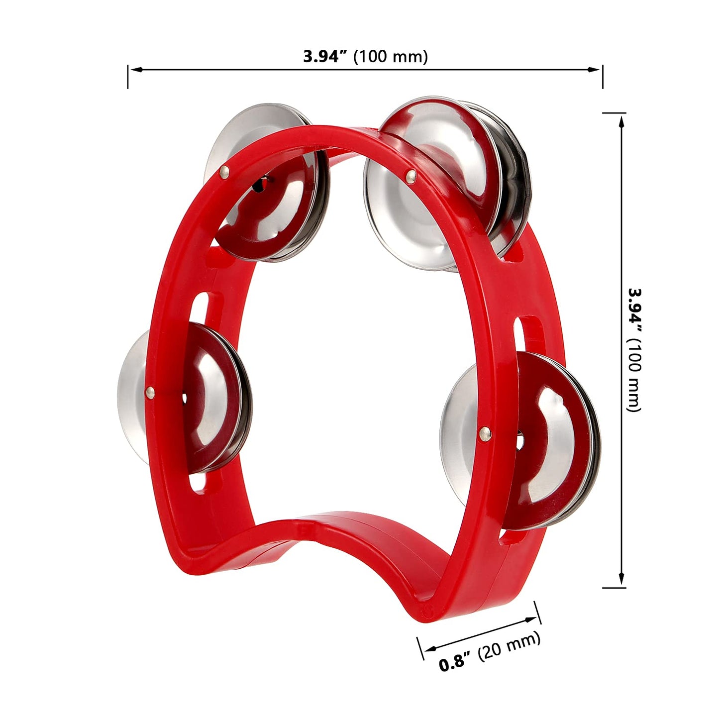 MUKLEI 20 Pack Half Moon Handheld Tambourine, Half Moon Musical Tambourine for Beginner, School, Red and Yellow