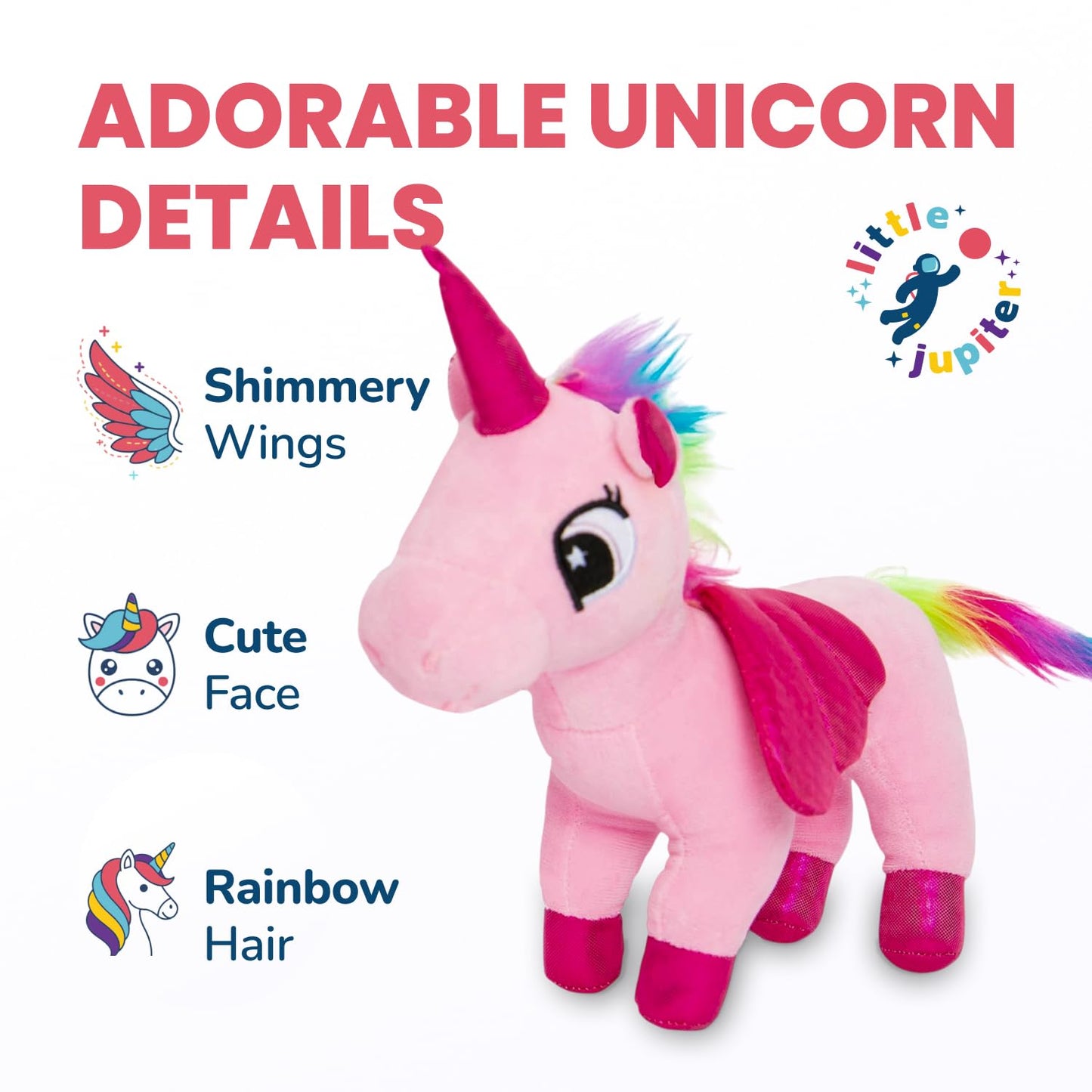 Little Jupiter Plush Pet Set w/Purse - Unicorn Stuffed Animals for Girls - Unicorn Plush - Stuffed Unicorns - Gift for Age 4-7 yrs (Pink Unicorn)