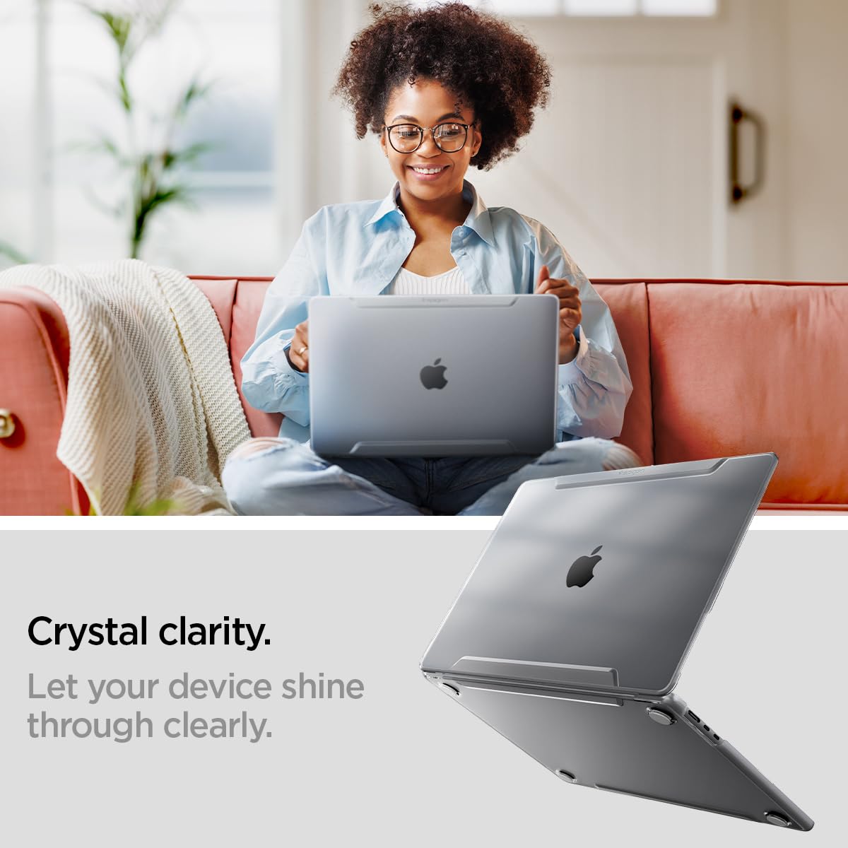 Spigen for MacBook Air 15 inch Case M5 (2026), MacBook Air 15 inch M4/M3/M2 (2025-2022), Thin Fit Transparent Protective Hard Shell Case Cover, A3241 A3114 A2941, Crystal Clear